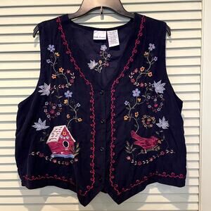 Vintage Cottagecore Cordoroy Embroidered Vest Grandmacore Lg
